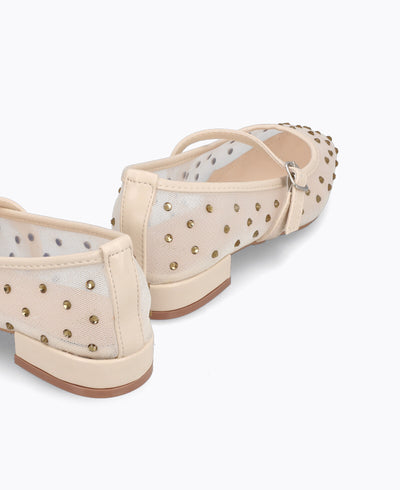 Calista Mesh Mary Janes - Beige