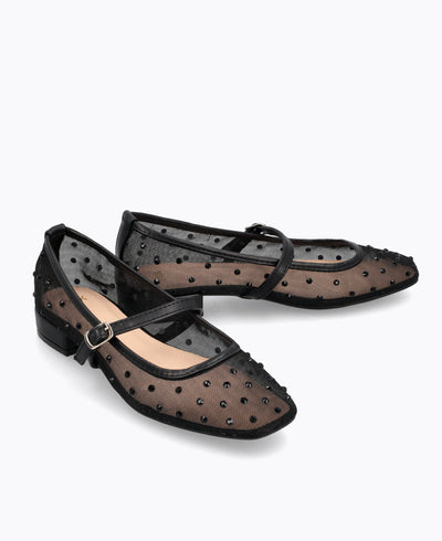 Calista Mesh Mary Janes - Black