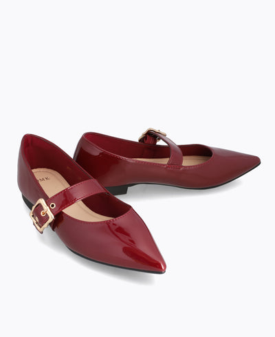 Jacey Mary Janes Flats - Maroon