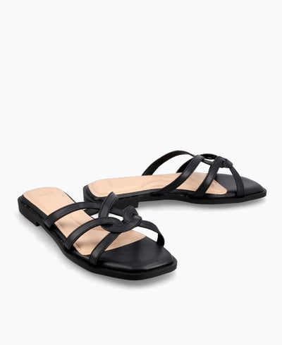 Xenia Flat Sandals - Black