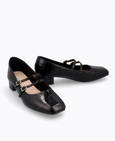 Carrie Mary Janes - Black (Croc)