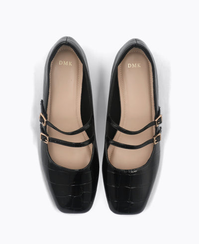 Carrie Mary Janes - Black (Croc)