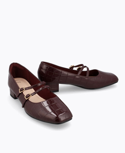 Carrie Mary Janes - Maroon (Croc)