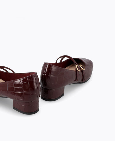 Carrie Mary Janes - Maroon (Croc)