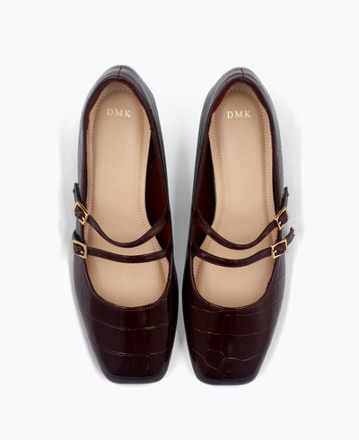 Carrie Mary Janes - Maroon (Croc)