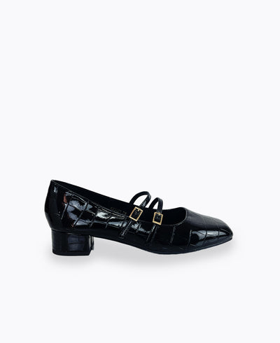 Carrie Mary Janes - Black (Croc)