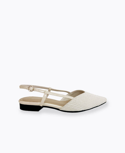 Brianna Slingback Flat Pumps - Beige (Tweed)