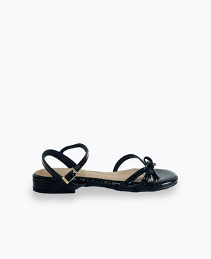 Aurora Bow Flat Sandals - Black