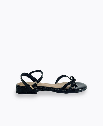 Aurora Bow Flat Sandals - Black