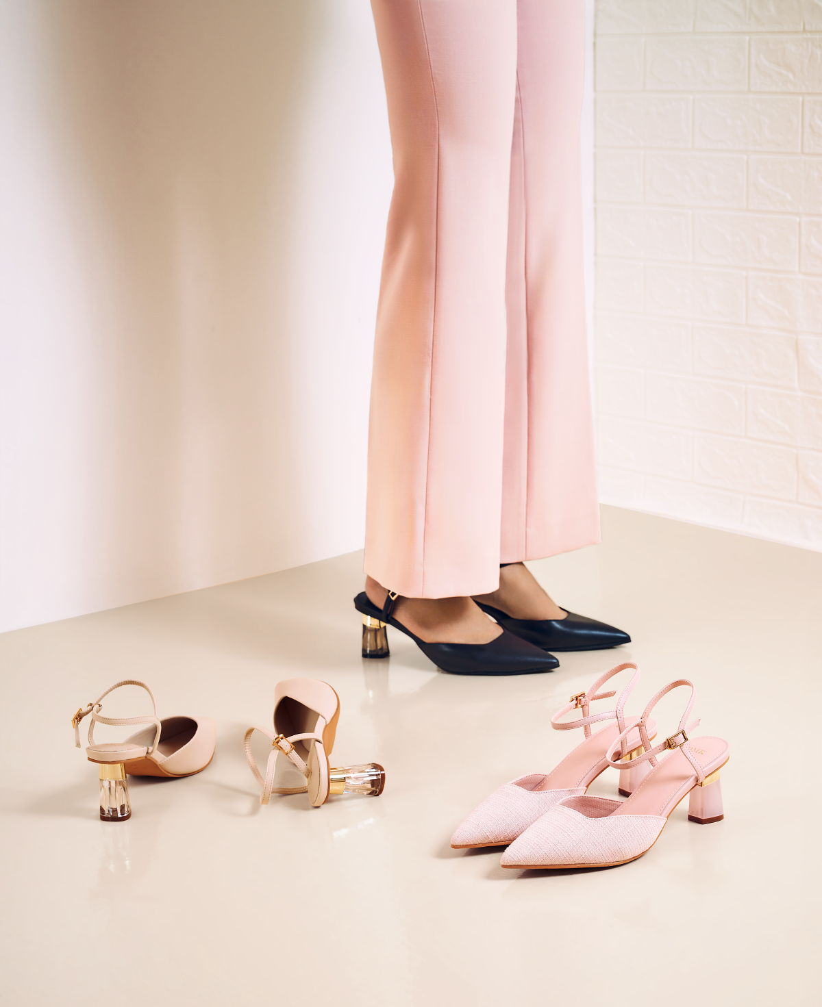 Clear kitten heel pumps hot sale