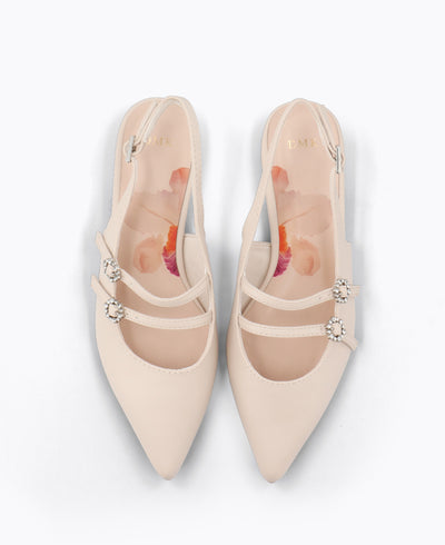 Inca Slingback Mary Jane Flats - Beige