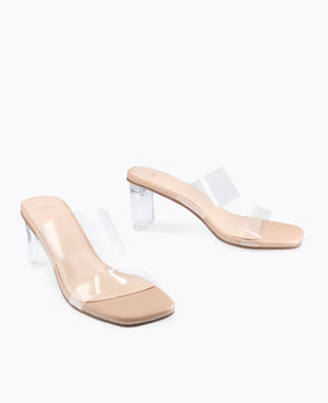 Ella Transparent Heel Sandals - Nude