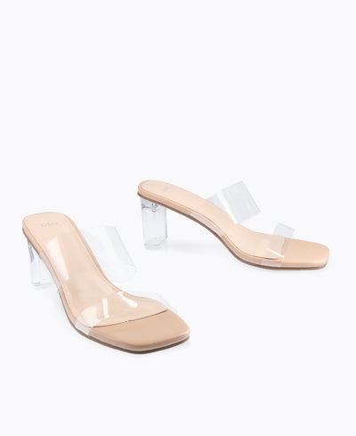 Ella Transparent Heel Sandals - Nude