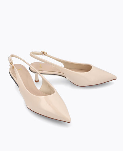Rosalie Slingback Heel Pumps - Beige (Patent)