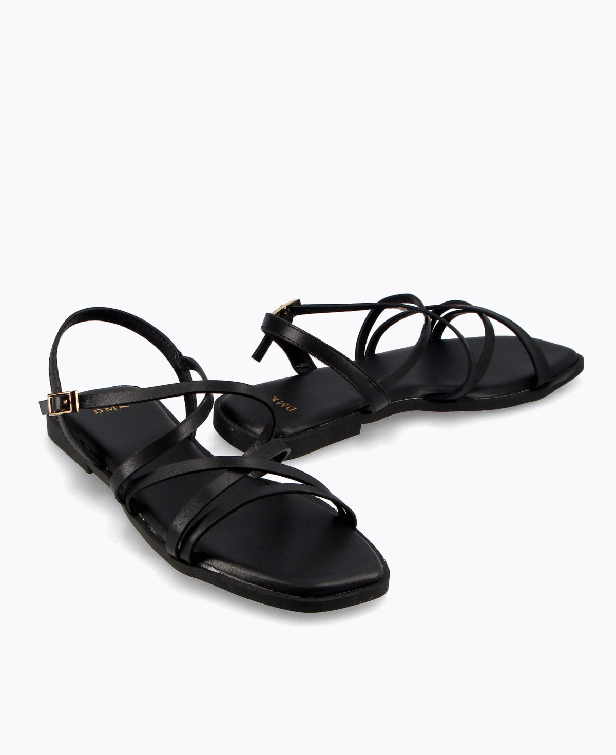 Tania Strappy Flat Sandals Black DMK