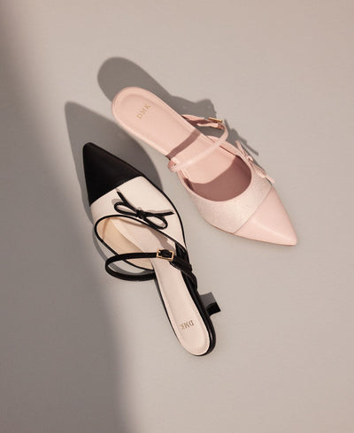 Esther Bow Heel Pumps - Black & White
