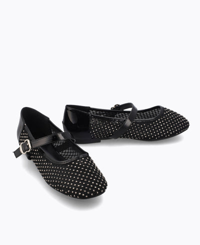 Ariana Mesh Mary Jane Flats - Black