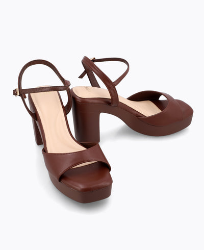 Dahlia Platform Heel Sandals - Brown