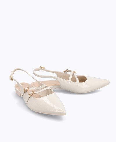 Inca Slingback Mary Jane Flats V2 - Beige (Croc)