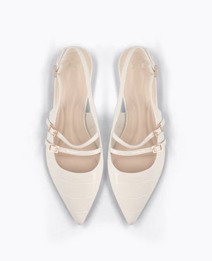 Inca Slingback Mary Jane Flats V2 - Beige (Croc)
