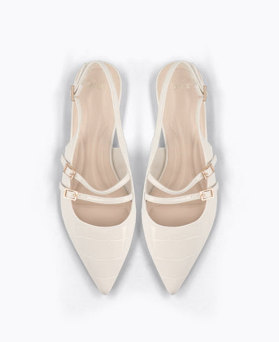 Inca Slingback Mary Jane Flats V2 - Beige (Croc)