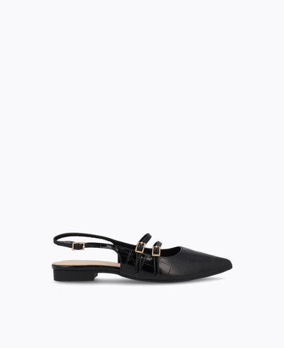 Inca Slingback Mary Jane Flats V2 - Black (Croc)