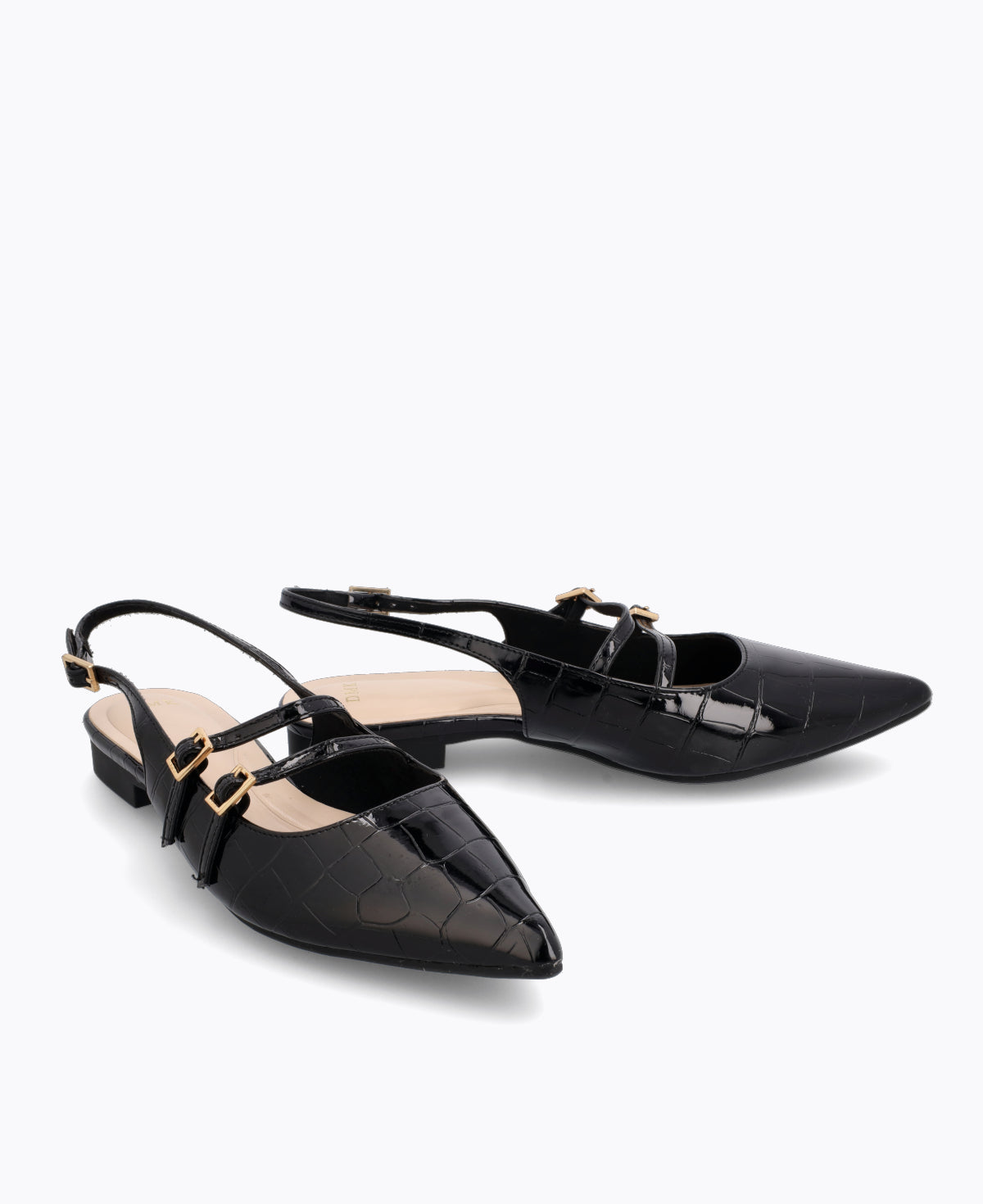 Inca Slingback Mary Jane Flats V2 - Black (Croc)