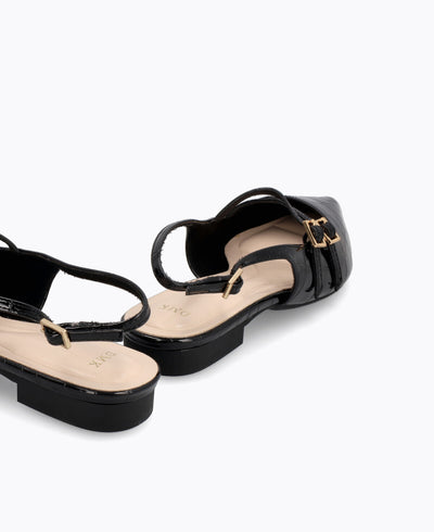 Inca Slingback Mary Jane Flats V2 - Black (Croc)