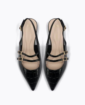 Inca Slingback Mary Jane Flats V2 - Black (Croc)