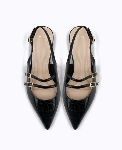 Inca Slingback Mary Jane Flats V2 - Black (Croc)