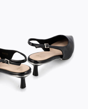 Rosalie Slingback Heel Pumps - Black (Patent/Glossy)