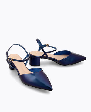Mabel Block Heel Pumps - Blue