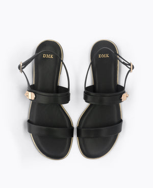 Nola Strappy Flat Sandals - Black