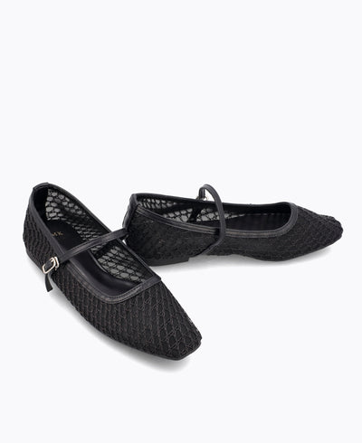 Thea Mesh Mary Jane Flats - Black
