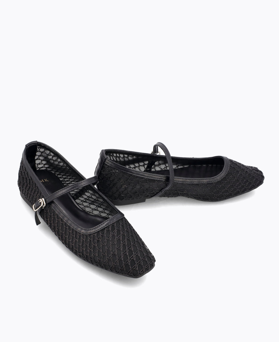 Thea Mesh Mary Jane Flats - Black – DMK