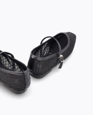 Thea Mesh Mary Jane Flats - Black