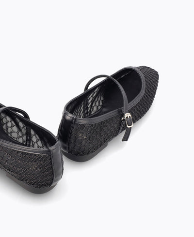 Thea Mesh Mary Jane Flats - Black