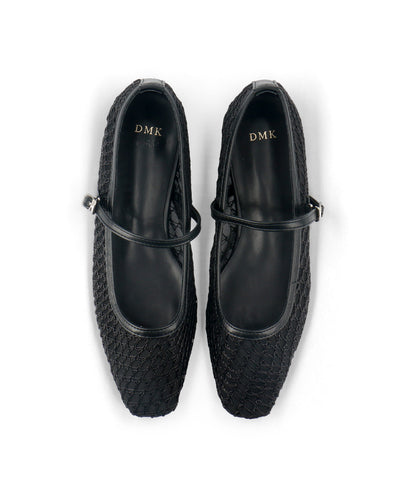 Thea Mesh Mary Jane Flats - Black