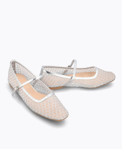 Thea Mesh Mary Jane Flats - Silver