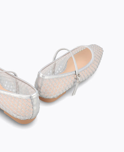 Thea Mesh Mary Jane Flats - Silver