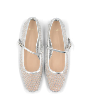 Thea Mesh Mary Jane Flats - Silver