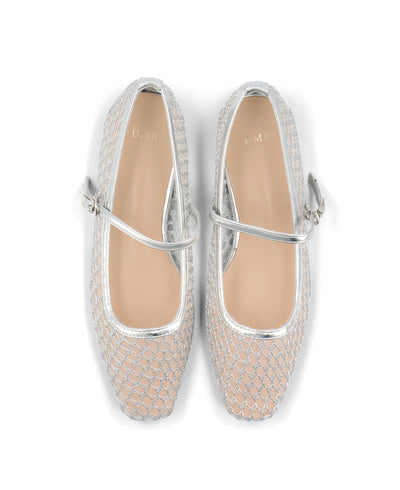 Thea Mesh Mary Jane Flats - Silver