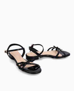 Aurora Bow Flat Sandals - Black