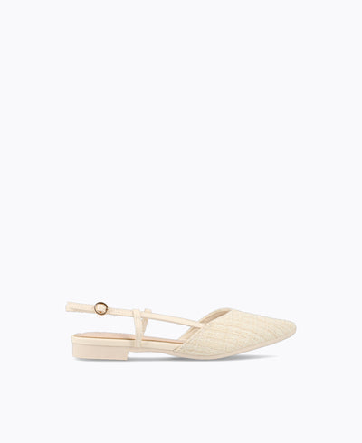 Brianna Slingback Flat Pumps - Beige (Tweed)