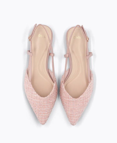 Brianna Slingback Flat Pumps - Pink (Tweed)