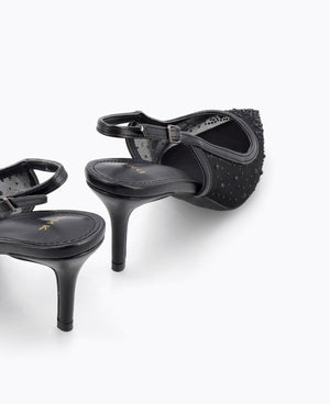 Crystal Muse Slingback Heel Pumps - Black