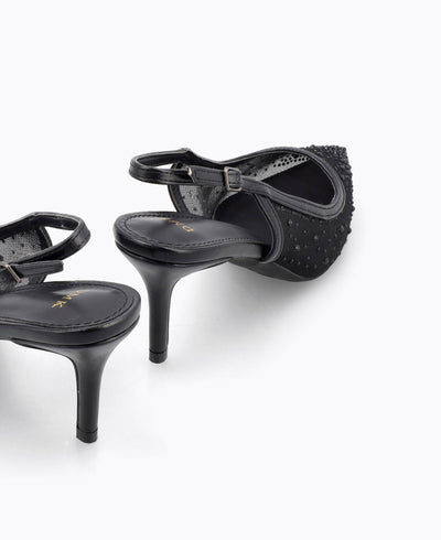 Crystal Muse Slingback Heel Pumps - Black