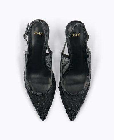 Crystal Muse Slingback Heel Pumps - Black