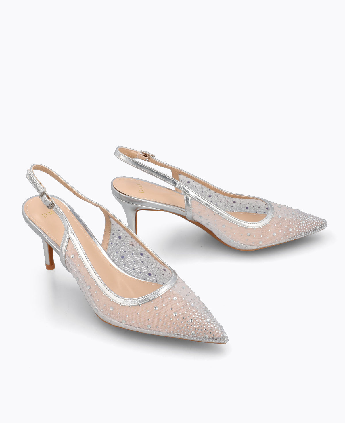 Crystal Muse Slingback Heel Pumps - Silver