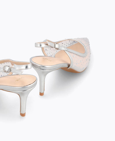 Crystal Muse Slingback Heel Pumps - Silver